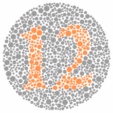 Testplaatje voor kleurenblindheidstest. Bron:
kleurenblindheid.nl