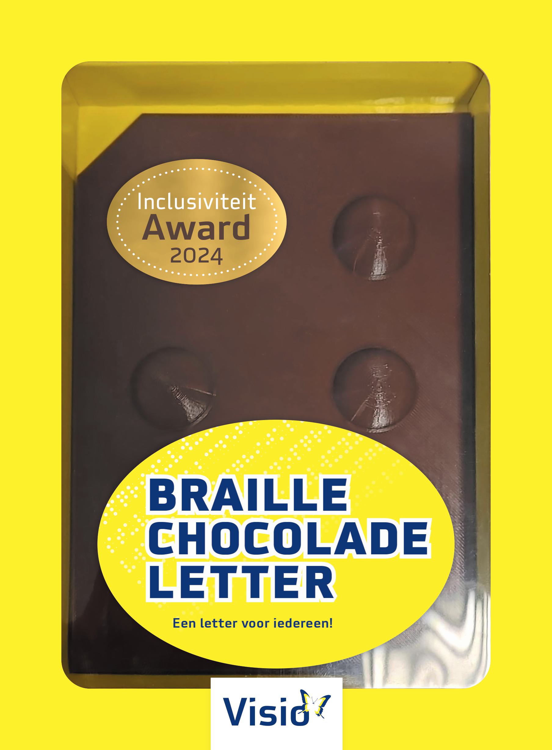 Voorbeeld van de Inclusiviteit Award in de vorm van een braille chocoladeletter