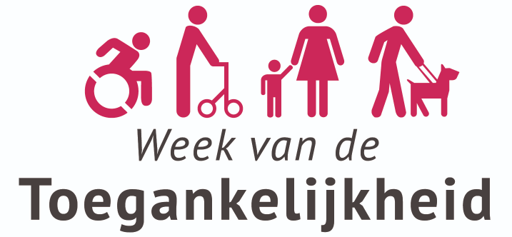 Logo week van de Toegankelijkheid. Vier rode poppetjes met elk een andere beperking