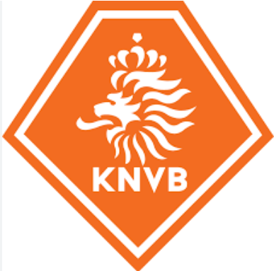 Logo Koninklijke Nederlandse Voetbalbond. Witte leeuwenkop op oranje ondergrond.